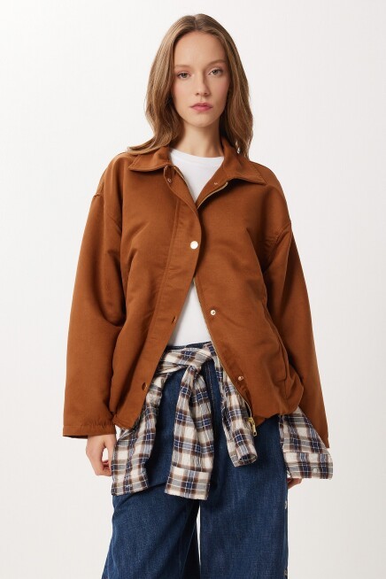 Oversize Suni Süet Bomber Ceket TABA LAN0081