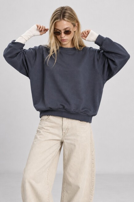 Basic Mevsimlik Modal Sweatshirt FÜME LEN0026
