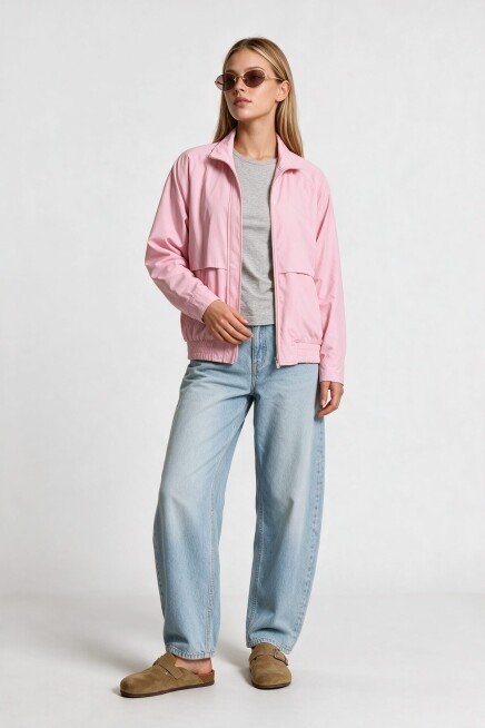 Dik Yaka Oversize Bomber Ceket ŞEKER PEMBE LGX0018