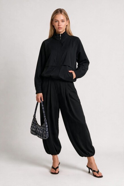 Dik Yaka Oversize Bomber Ceket SİYAH LGX0018