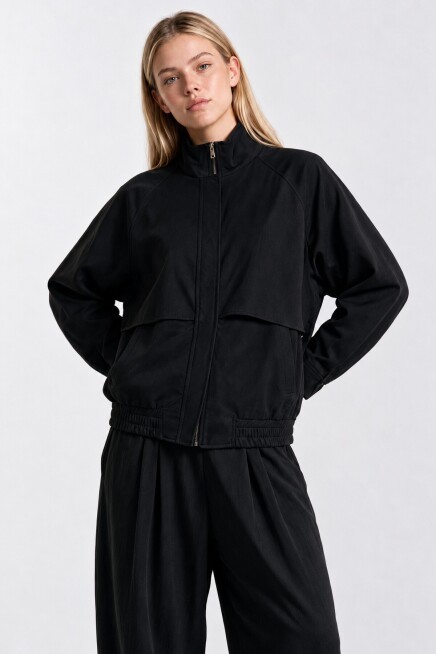 Dik Yaka Oversize Bomber Ceket SİYAH LGX0018