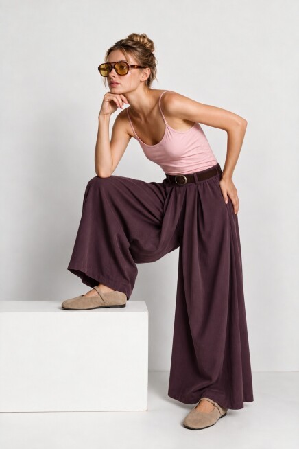 Kemerli Gabardin Etek Pantolon MÜRDÜM LBY0072