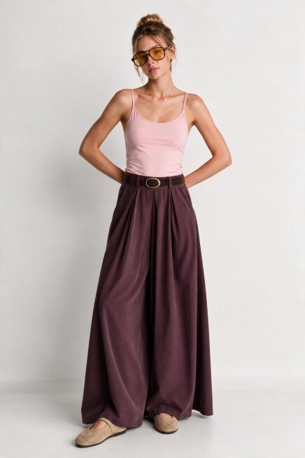 Kemerli Gabardin Etek Pantolon MÜRDÜM LBY0072