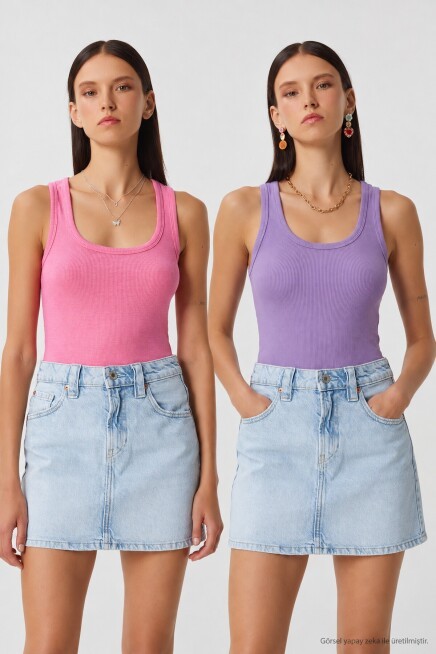 2li Fitilli Kalın Askılı Örme Atlet LİLA PEMBE LHJ0002