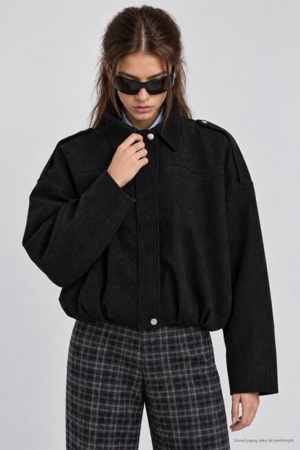 Kadife Dokulu Premium Selection Bomber Ceket SİYAH LBY0097