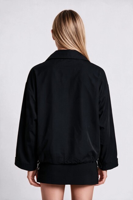 Kısa Poplin Trençkot SİYAH LBY0069