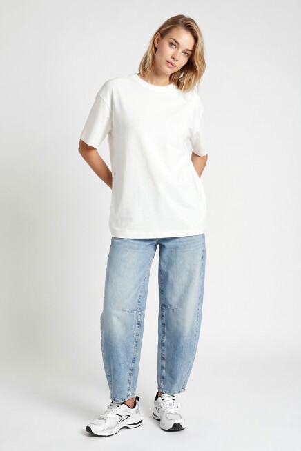 Oversize Basic Fitilli Modal T-shirt EKRU LUB0361