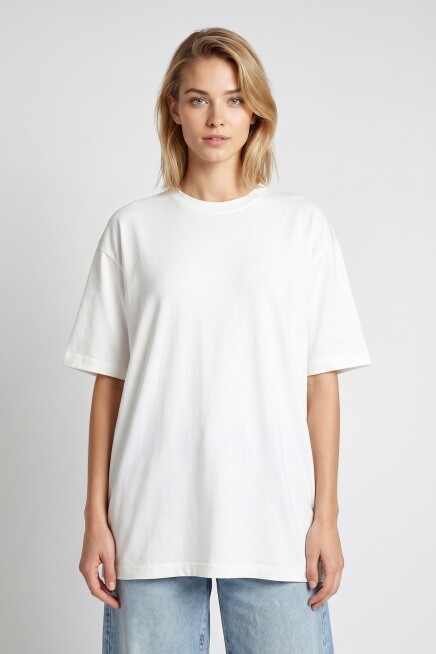 Oversize Basic Fitilli Modal T-shirt EKRU LUB0361