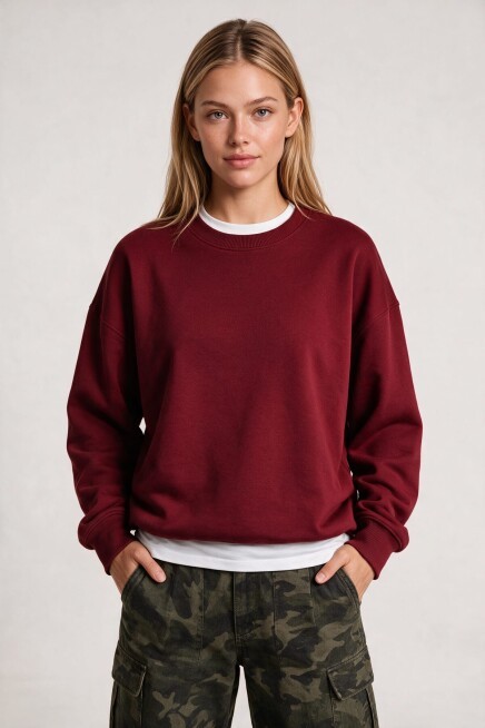 Oversize Şardonlu Basic Sweatshirt BORDO LRN0082