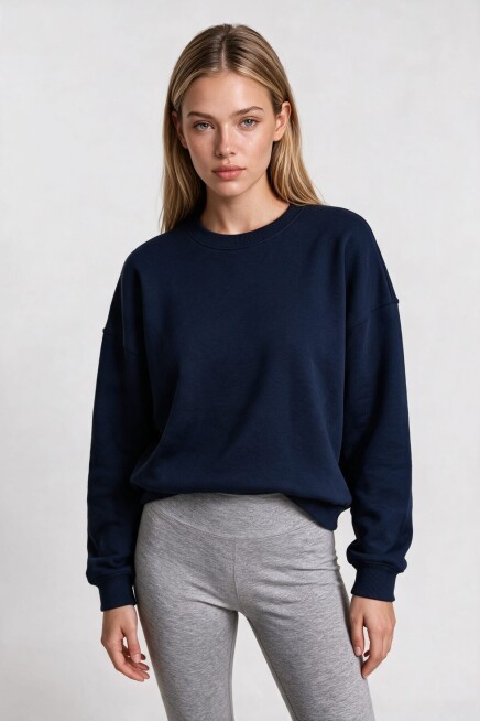 Oversize Şardonlu Basic Sweatshirt LACİVERT LRN0082