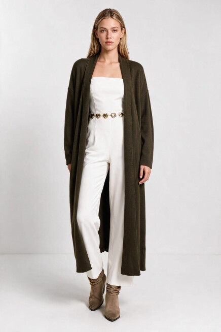 Oversize Uzun Triko Hırka HAKİ LMA0003