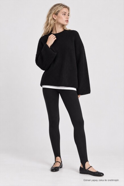 Selanik Örgü Oversize Triko Kazak SİYAH LKR0002