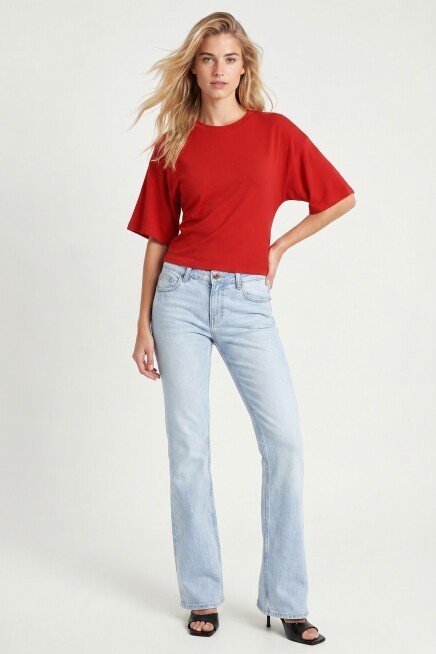 Yarasa Kollu Basic Modal T-shirt KIRMIZI LUB0357