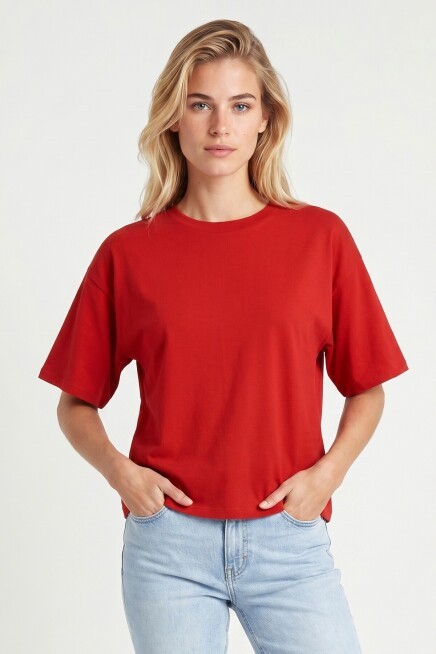 Yarasa Kollu Basic Modal T-shirt KIRMIZI LUB0357