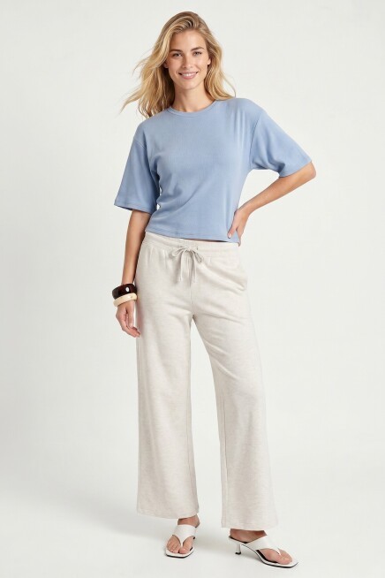 Yarasa Kollu Basic Modal T-shirt MAVİ LUB0357