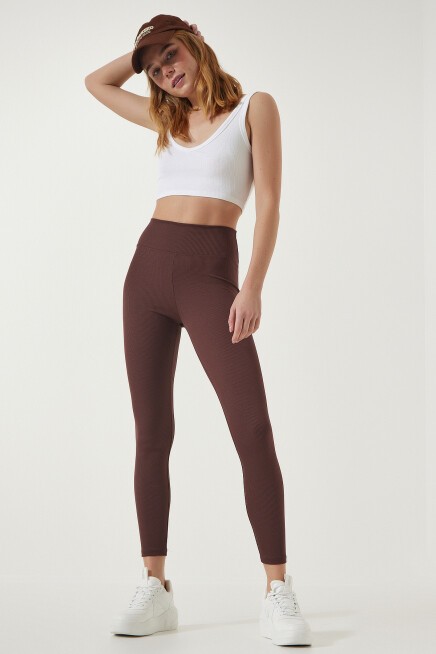 YÜKSEK BEL FİTİLLİ DİKİŞSİZ ÖRME TAYT 