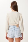 Bağlama Detaylı Crop Keten Bluz KREM HBV0007