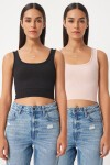 2li Kare Yaka Askılı Fitilli Crop Örme Bluz SİYAH PUDRA LBF0002