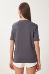 2li Paket Pamuklu Basic Örme T-shirt SİYAH FÜME LAG0002