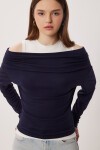 Açık Omuzlu Atletli Örme Bluz LACİVERT LAX0009