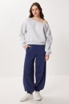 Açık Omuzlu Şardonlu Örme Sweatshirt GRİ MELANJ LAN0076