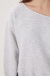 Açık Omuzlu Şardonlu Örme Sweatshirt GRİ MELANJ LAN0076