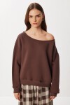 Açık Omuzlu Şardonlu Örme Sweatshirt KAHVERENGİ LAN0076