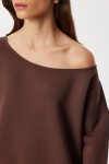 Açık Omuzlu Şardonlu Örme Sweatshirt KAHVERENGİ LAN0076