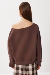 Açık Omuzlu Şardonlu Örme Sweatshirt KAHVERENGİ LAN0076