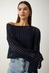 Ajurlu Crop Triko Kazak LACİVERT LAS0006