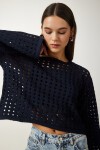 Ajurlu Crop Triko Kazak LACİVERT LAS0006