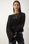 Ajurlu Crop Triko Kazak SİYAH LAS0006