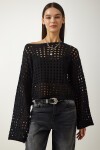 Ajurlu Crop Triko Kazak SİYAH LAS0006