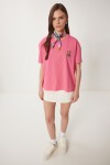 Ayıcık İşlemeli Pamuklu Örme T-shirt PEMBE LAV0005