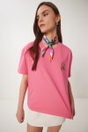 Ayıcık İşlemeli Pamuklu Örme T-shirt PEMBE LAV0005