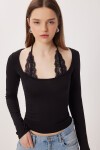 Bağlamalı Dantelli Örme Bluz SİYAH LAX0008