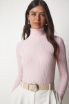 Balıkçı Yaka Fitilli Basic Kazak AÇIK PEMBE LBV0029