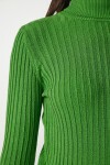 Balıkçı Yaka Fitilli Basic Kazak AÇIK YEŞİL LBV0029