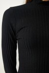 Balıkçı Yaka Fitilli Crop Örme Bluz SİYAH LAH0004