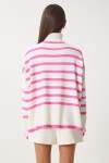 Balıkçı Yaka Oversize Çizgili Triko Kazak PEMBE KEMİK LBV0021