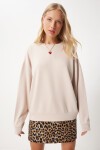 Basic Mevsimlik Modal Örme Sweatshirt KREM LAN0012