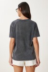 Baskılı Yıkamalı Esnek Örme T-shirt ANTRASİT LAN0034