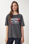 Baskılı Yıkamalı Örme T-Shirt ANTRASİT LAN0027