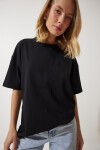 Bisiklet Yaka Kısa Kollu Basic Oversize Örme T-shirt SİYAH LBF0003