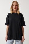 Bisiklet Yaka Kısa Kollu Basic Oversize Örme T-shirt SİYAH LBF0003