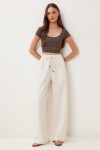 Cepli Geniş Paça Keten Pantolon KREM LBV0062