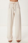 Cepli Geniş Paça Keten Pantolon KREM LBV0062