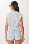 Çizgili Müslin Crop Bluz EKRU MAVİ HGP0001
