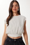Çizgili Müslin Crop Bluz KEMİK SİYAH HGP0001