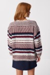 Çizgili Oversize Triko Kazak BORDO KEMİK LAN0052